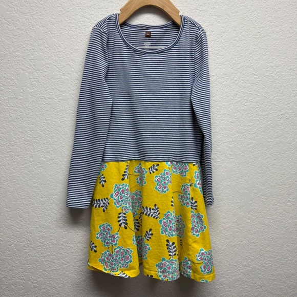 Tea Collection Other - Tea Collection Girls Dress Size 7 Blue Striped Floral Print Long Sleeve